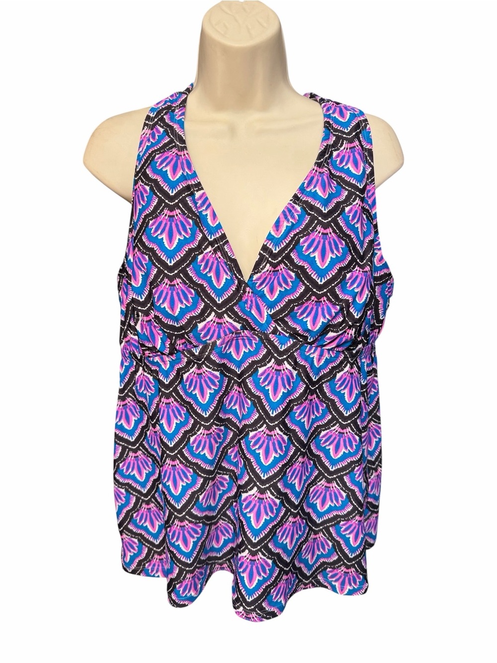 Island Escape size 18W pink & blue print Tankini underwire removable pads